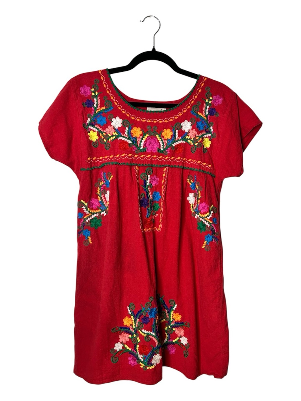YZXDORWJ Red Embroidered Mexican peasant Oaxaca Mini Dress/ Tunic. Boho floral S